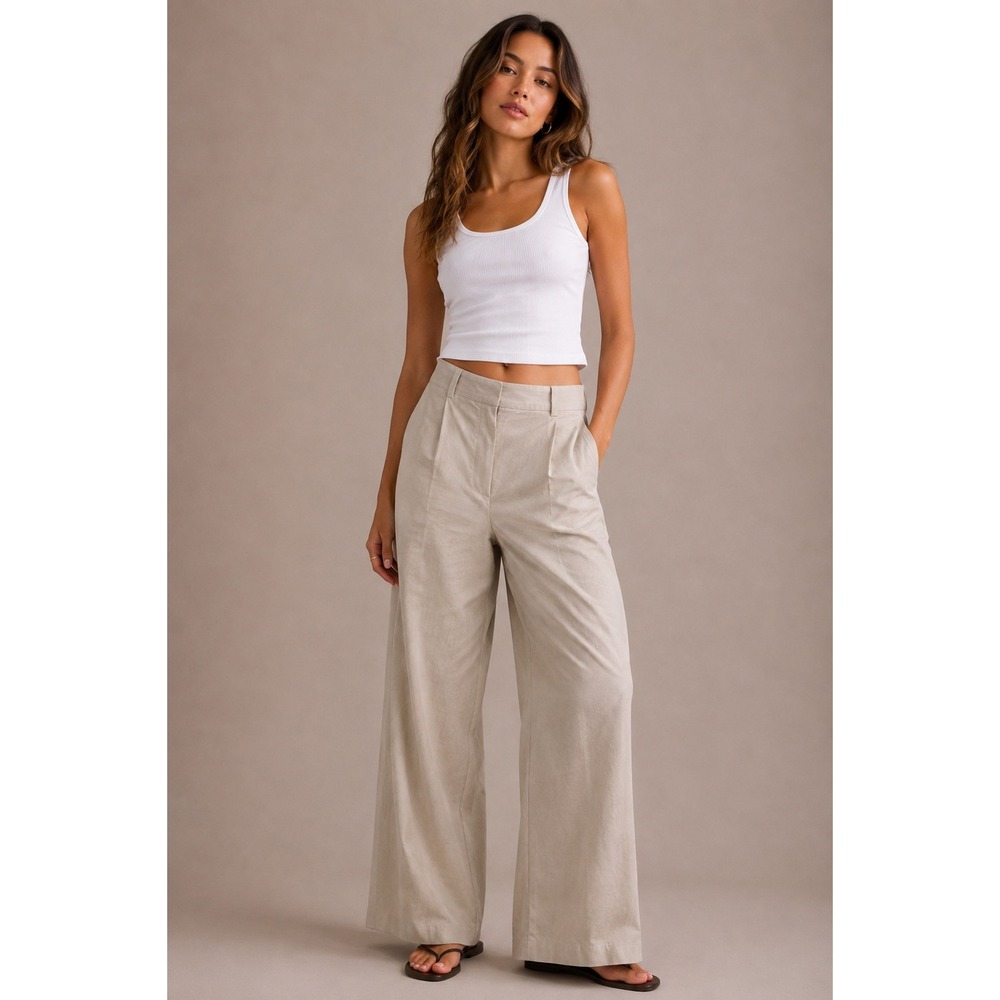 I.N. San Francisco Womens Wide Leg Khaki Pants Tan Cotton Blend Trousers Size 13